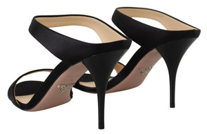 Prada Black Leather Sandals Stiletto Heels Open Toe Shoes - DEA STILOSA MILANO