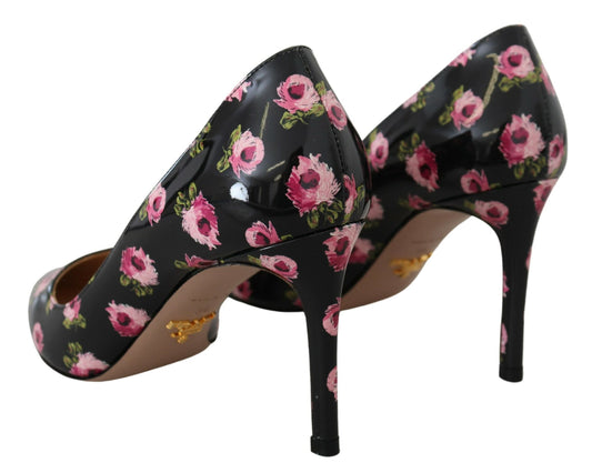 Prada Black Leather Floral Heels Stilettos Pumps - DEA STILOSA MILANO