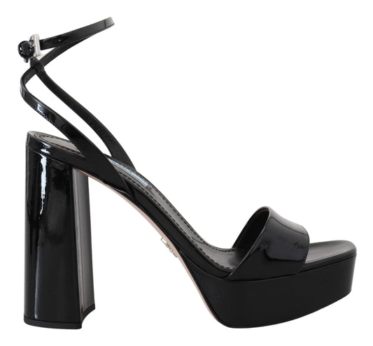 Prada Black Patent Sandals Ankle Strap Heels Leather - DEA STILOSA MILANO