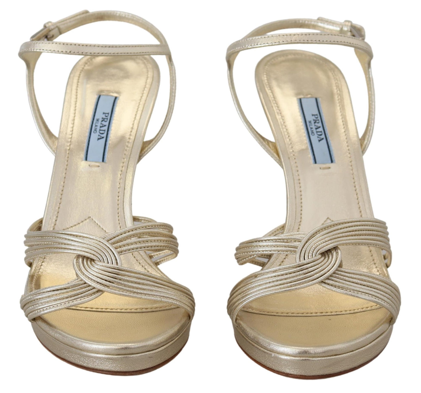 Prada Gold Leather Sandals Ankle Strap Heels Stiletto Sandal - DEA STILOSA MILANO