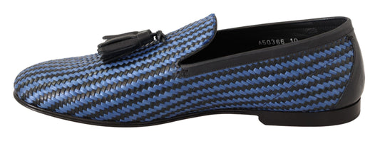 Dolce & Gabbana Blue Woven Leather Tassel Loafers Shoes - DEA STILOSA MILANO