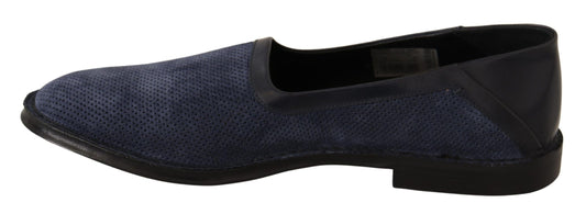 Dolce & Gabbana Blue Leather Perforated Slip On Loafers Shoes - DEA STILOSA MILANO