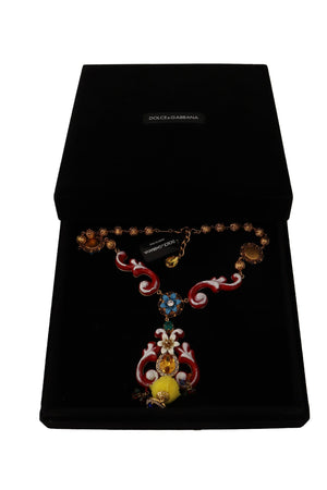 Dolce & Gabbana Gold Brass Carretto Sicily Statement Crystal Chain Necklace - DEA STILOSA MILANO