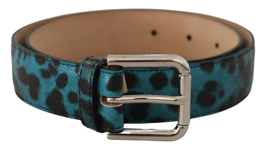 Dolce & Gabbana Blue Leopard Print Leather Logo Metal Buckle Belt - DEA STILOSA MILANO