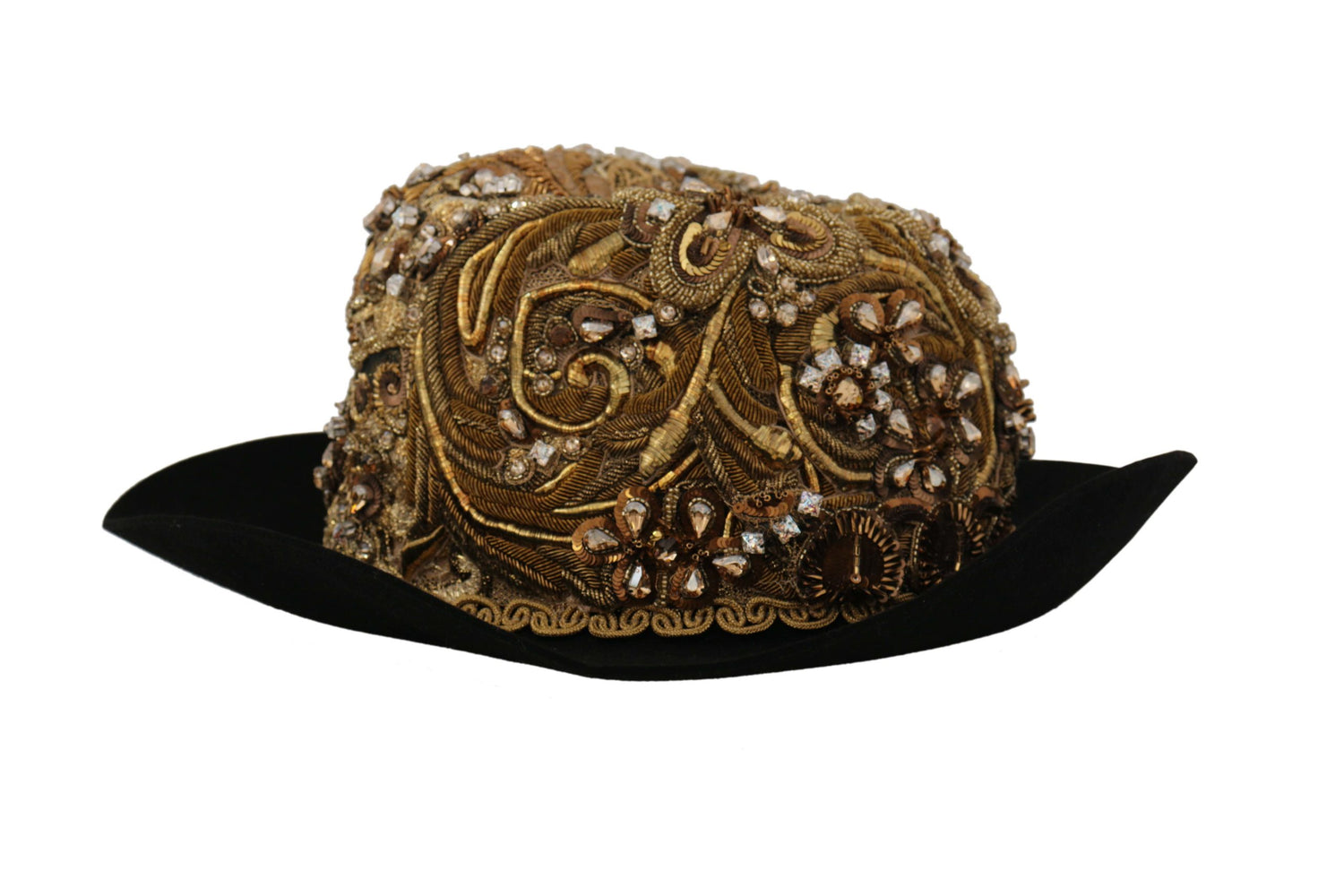 Dolce & Gabbana Gold Embellished Crystal Rhinestone Embroidered Fedora Hat - DEA STILOSA MILANO