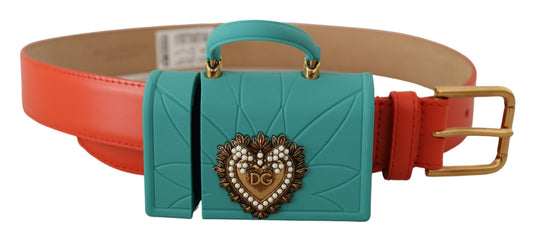 Dolce & Gabbana Orange Leather Devotion Heart Micro Bag Headphones Belt - DEA STILOSA MILANO