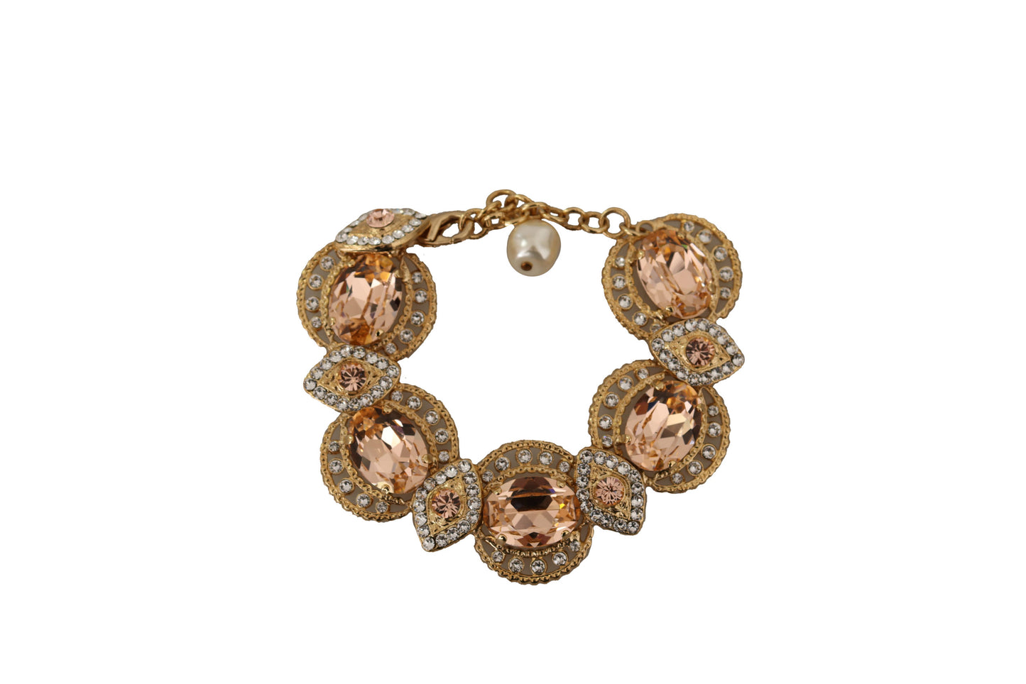 Dolce & Gabbana Gold Brass Chain Champagne Crystal Statement Charms Bracelet - DEA STILOSA MILANO