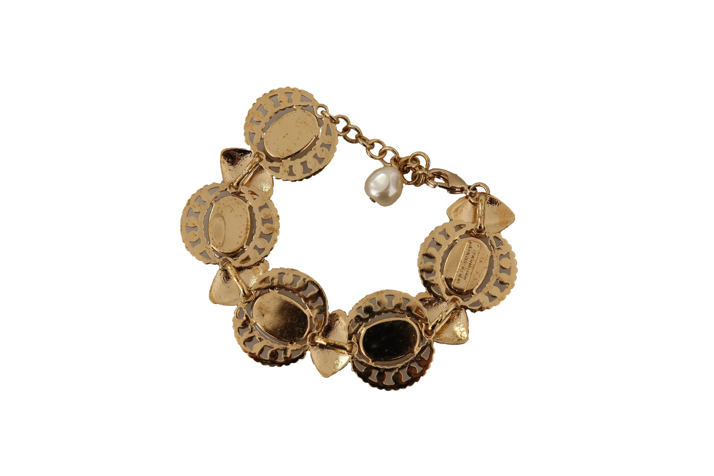 Dolce & Gabbana Gold Brass Chain Champagne Crystal Statement Charms Bracelet - DEA STILOSA MILANO