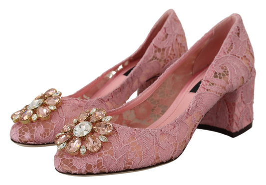 Dolce & Gabbana Pink Taormina Lace Crystal Pumps Pastel Shoes - DEA STILOSA MILANO