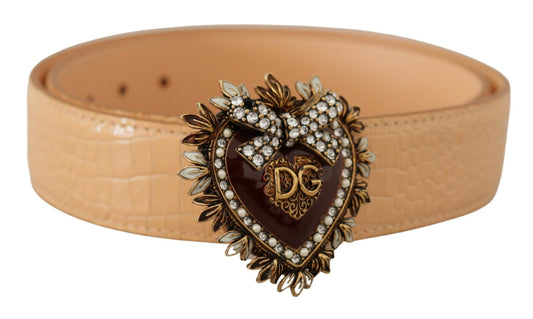 Dolce & Gabbana Beige Croc Pattern DEVOTION Heart DG Waist Buckle Belt - DEA STILOSA MILANO