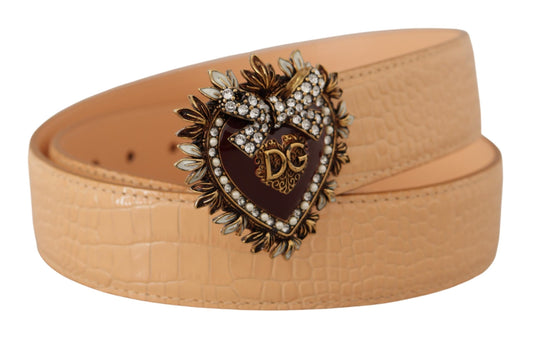 Dolce & Gabbana Beige Croc Pattern DEVOTION Heart DG Waist Buckle Belt - DEA STILOSA MILANO