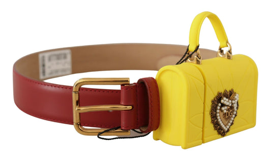 Dolce & Gabbana Red Leather Yellow DEVOTION Heart Bag Buckle Belt - DEA STILOSA MILANO