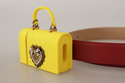 Dolce & Gabbana Red Leather Yellow DEVOTION Heart Bag Buckle Belt - DEA STILOSA MILANO