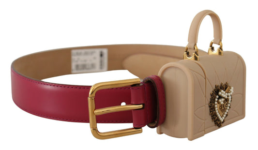 Dolce & Gabbana Pink Leather Devotion Heart Micro Bag Headphones Belt - DEA STILOSA MILANO