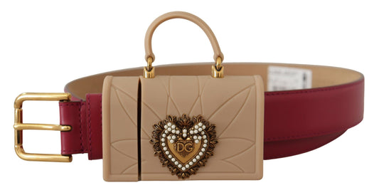 Dolce & Gabbana Pink Leather Devotion Heart Micro Bag Headphones Belt - DEA STILOSA MILANO
