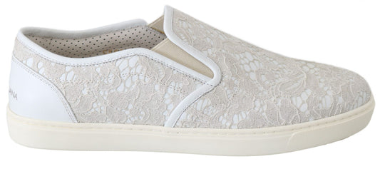 Dolce & Gabbana White Leather Lace Slip On Loafers Shoes - DEA STILOSA MILANO