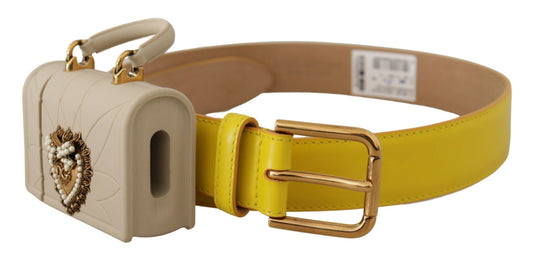 Dolce & Gabbana Yellow Leather Devotion Heart Micro Bag Headphones Belt - DEA STILOSA MILANO