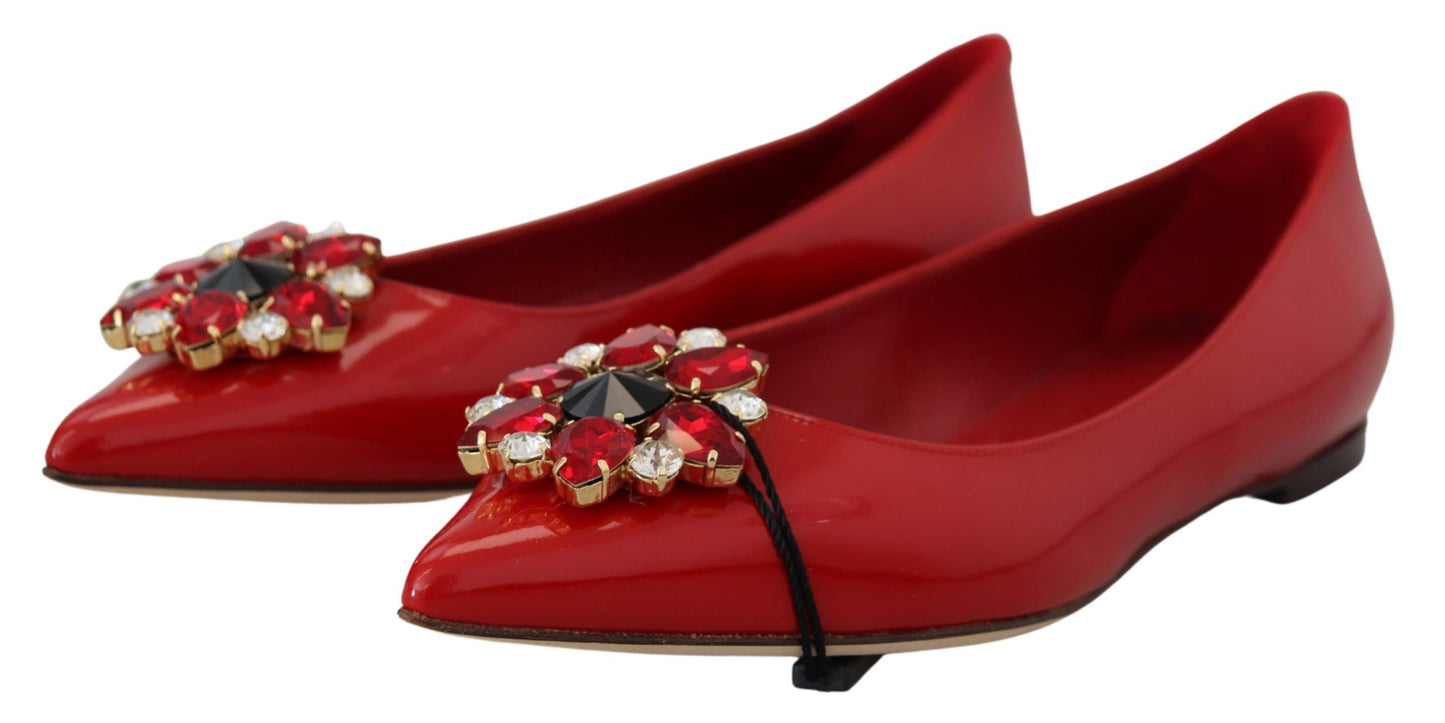 Dolce & Gabbana Red Leather Crystals Loafers Flats Shoes - DEA STILOSA MILANO
