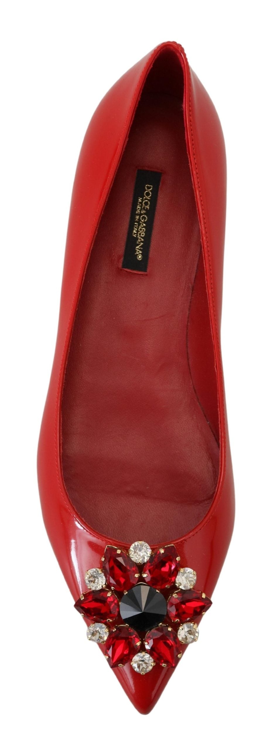 Dolce & Gabbana Red Leather Crystals Loafers Flats Shoes - DEA STILOSA MILANO