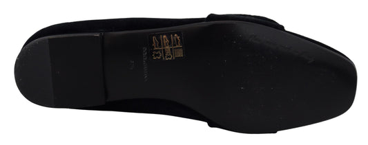 Dolce & Gabbana Black Velvet Crystals Loafers Flats Shoes - DEA STILOSA MILANO