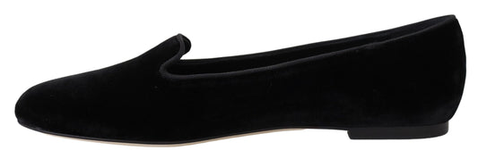 Dolce & Gabbana Black Velvet Slip Ons Loafers Flats Shoes - DEA STILOSA MILANO