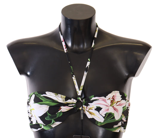 Dolce & Gabbana Black Lily Print Swimsuit Bikini Top Swimwear - DEA STILOSA MILANO