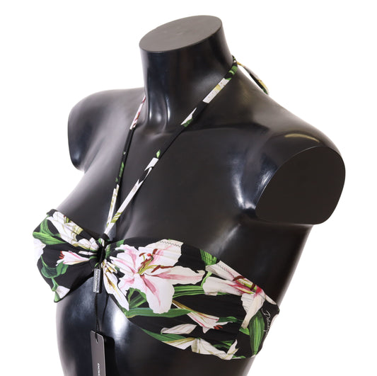 Dolce & Gabbana Black Lily Print Swimsuit Bikini Top Swimwear - DEA STILOSA MILANO