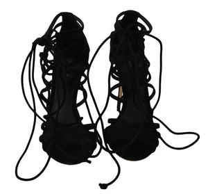 Dolce & Gabbana Black Suede Strap Stilettos Sandals - DEA STILOSA MILANO
