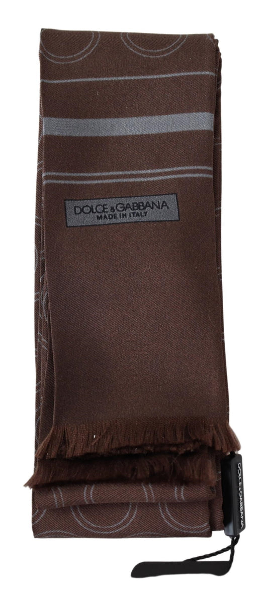 Dolce & Gabbana Brown Circles Neck Wrap Fringe Silk Scarf - DEA STILOSA MILANO