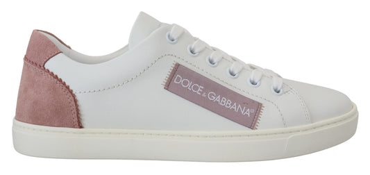 Dolce & Gabbana White Pink Leather Low Top Sneakers Shoes - DEA STILOSA MILANO