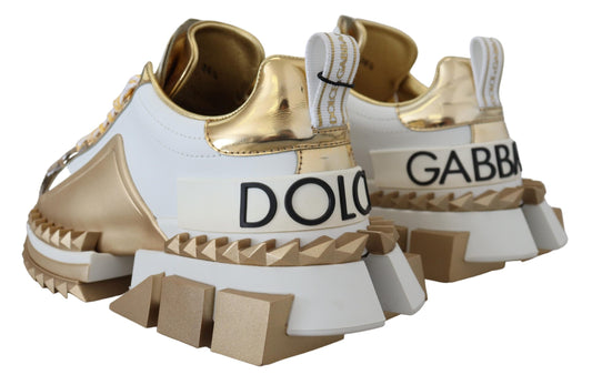 Dolce & Gabbana White and gold Super Queen Leather Shoes - DEA STILOSA MILANO