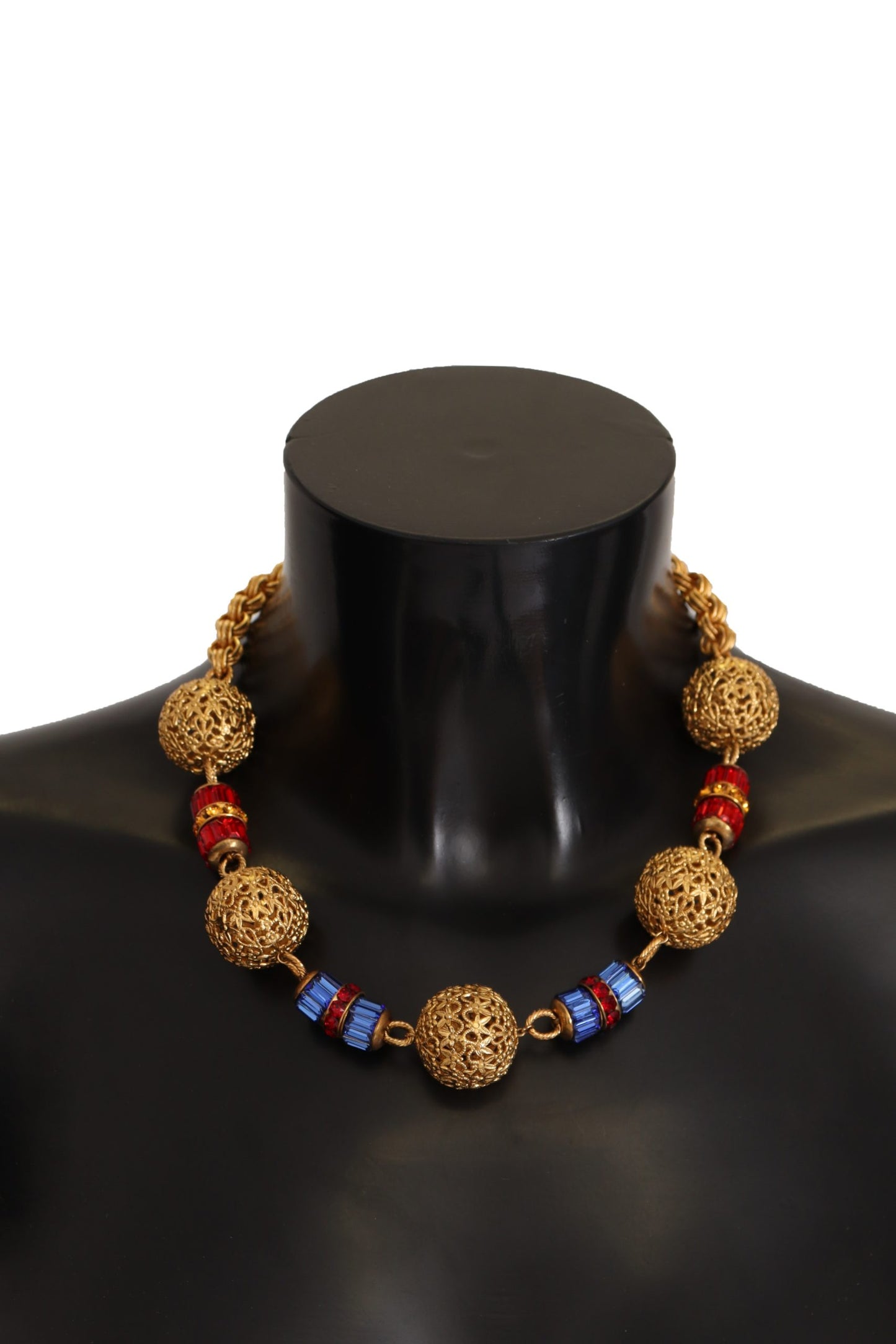 Dolce & Gabbana Gold Brass SFERE Crystal Pendant Statement Necklace - DEA STILOSA MILANO