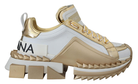 Dolce & Gabbana White and gold Super Queen Leather Shoes - DEA STILOSA MILANO