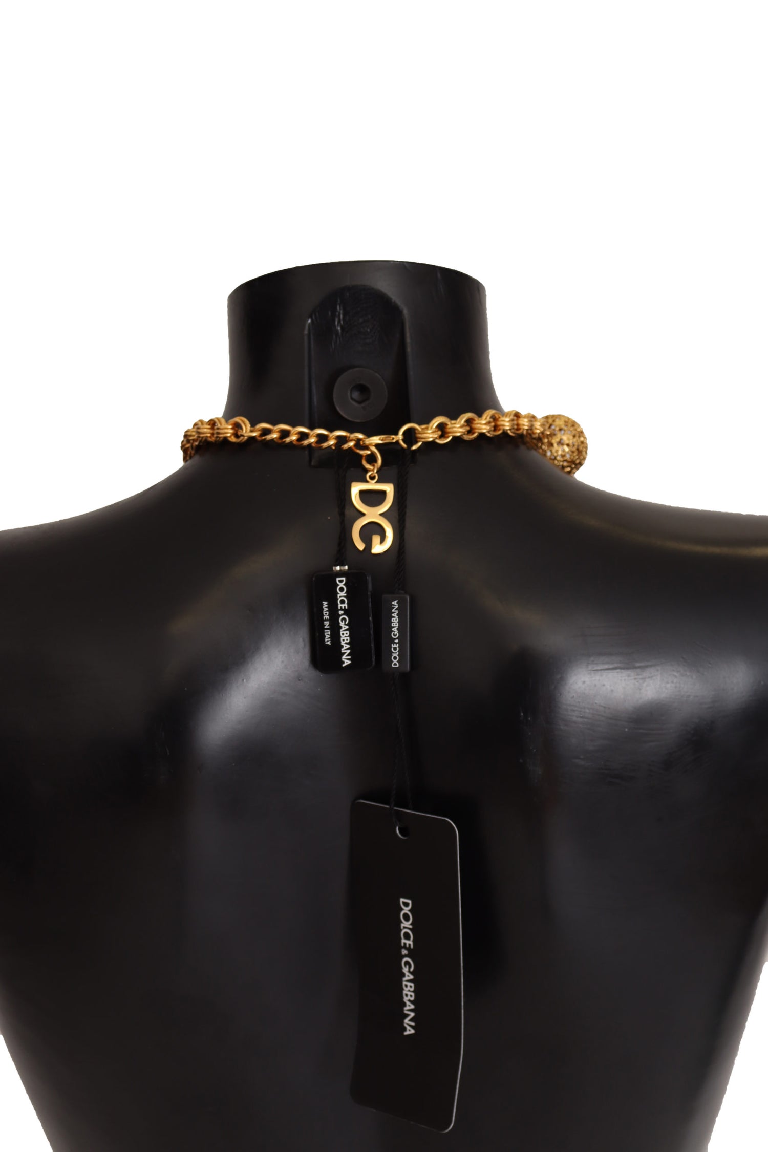 Dolce & Gabbana Gold Brass SFERE Crystal Pendant Statement Necklace - DEA STILOSA MILANO