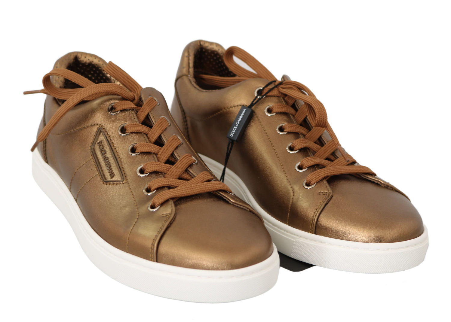 Dolce & Gabbana Gold Leather Mens Casual Sneakers - DEA STILOSA MILANO