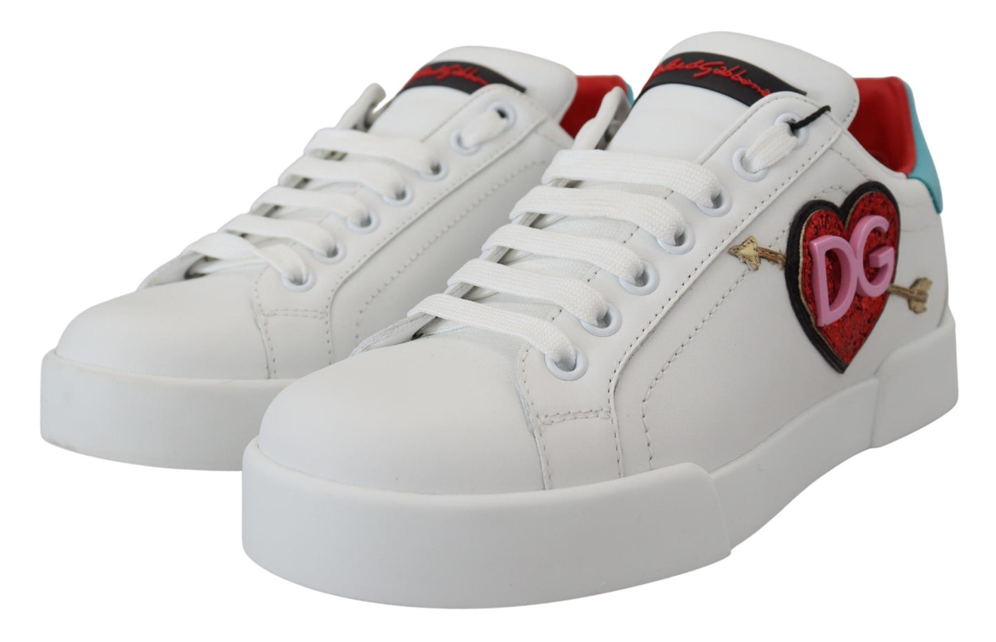 Dolce & Gabbana White Leather Sneaker Portofino Logo Heart Shoes - DEA STILOSA MILANO