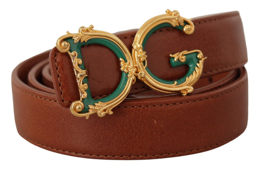 Dolce & Gabbana Brown Leather Baroque Gold DG Logo Waist Buckle Belt - DEA STILOSA MILANO