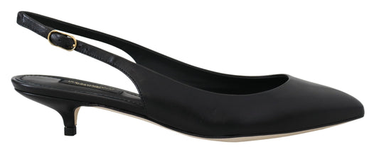Dolce & Gabbana Black Leather Slingbacks Heels Pumps Shoes - DEA STILOSA MILANO