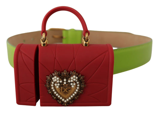 Dolce & Gabbana Green Leather Devotion Heart Micro Bag Headphones Belt - DEA STILOSA MILANO