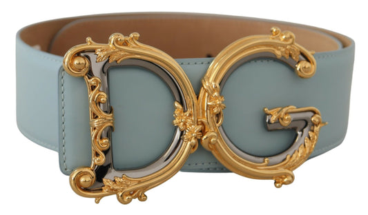Dolce & Gabbana Blue Leather Wide Waist DG Logo Baroque Gold Buckle Belt - DEA STILOSA MILANO