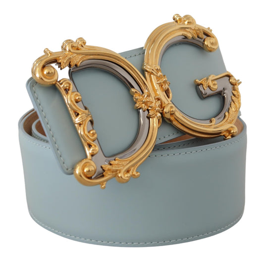 Dolce & Gabbana Blue Leather Wide Waist DG Logo Baroque Gold Buckle Belt - DEA STILOSA MILANO