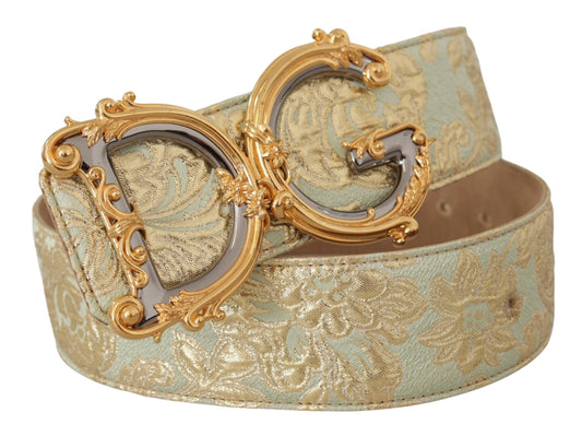 Dolce & Gabbana Green Wide Brocade Jacquard DG Logo Gold Buckle  Belt - DEA STILOSA MILANO