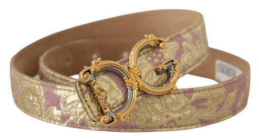 Dolce & Gabbana Rose Pink Jacquard DG Logo Gold Metal Buckle Belt - DEA STILOSA MILANO