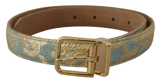 Dolce & Gabbana Blue Leather Jacquard Embossed Gold Metal Buckle Belt - DEA STILOSA MILANO