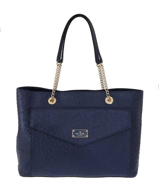 Kate Spade Blue Leather Halsey la vita Ostrich Handbag - DEA STILOSA MILANO