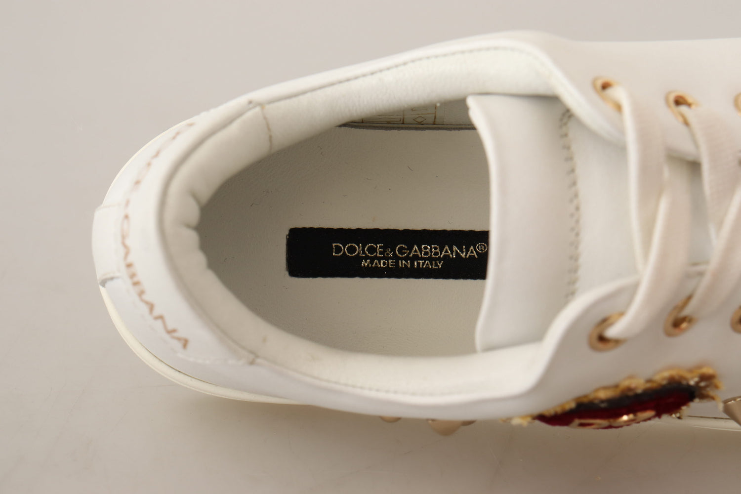 Dolce & Gabbana White Leather Gold Red Heart Sneakers Shoes - DEA STILOSA MILANO