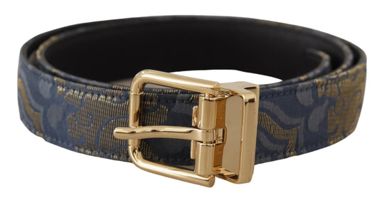 Dolce & Gabbana Navy Blue Jacquard Gold Tone Logo Metal Buckle Belt - DEA STILOSA MILANO