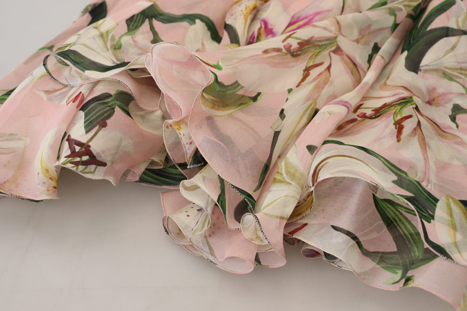 Dolce & Gabbana Pink Lily Print Silk A-line Pleated Maxi Dress - DEA STILOSA MILANO