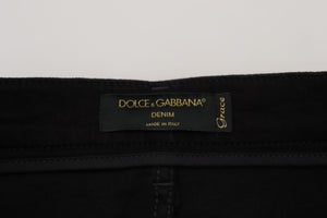 Dolce & Gabbana Black Sequined Cotton Slim Fit Denim Jeans - DEA STILOSA MILANO