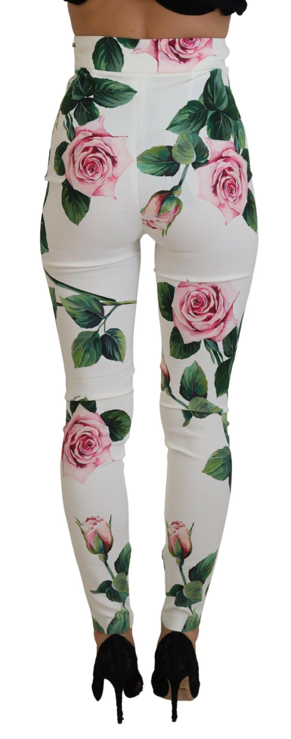 Dolce & Gabbana White Rose Print High Waist Pants - DEA STILOSA MILANO